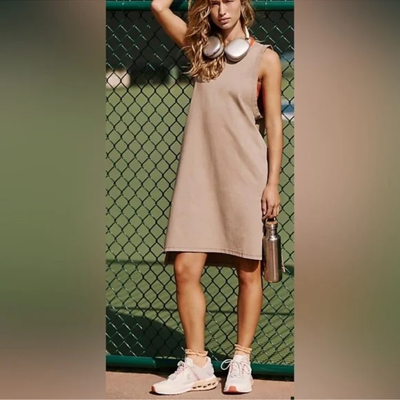 Free People FP Movement Hot Shot Tunic Tank Beige Tan Neutral Dress Size Small - Picture 4 of 10